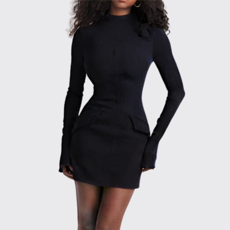 Black Collar Neck Mini Flared Dress – Styched Fashion