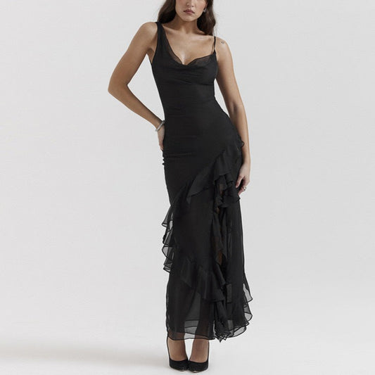 Black Asymmetrical Ruffle Dress