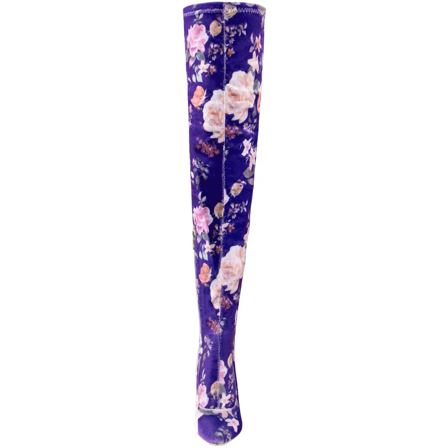 Floral Blue Thigh High Stiletto Heel Boots