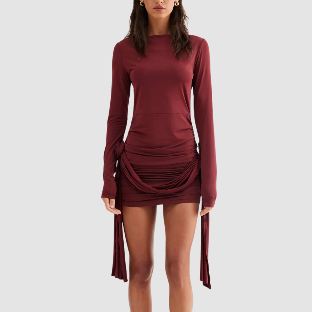 Burgendy Detail Ruched Mini Dress