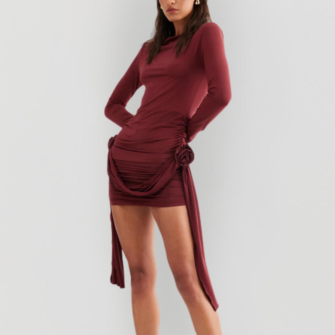 Burgendy Detail Ruched Mini Dress