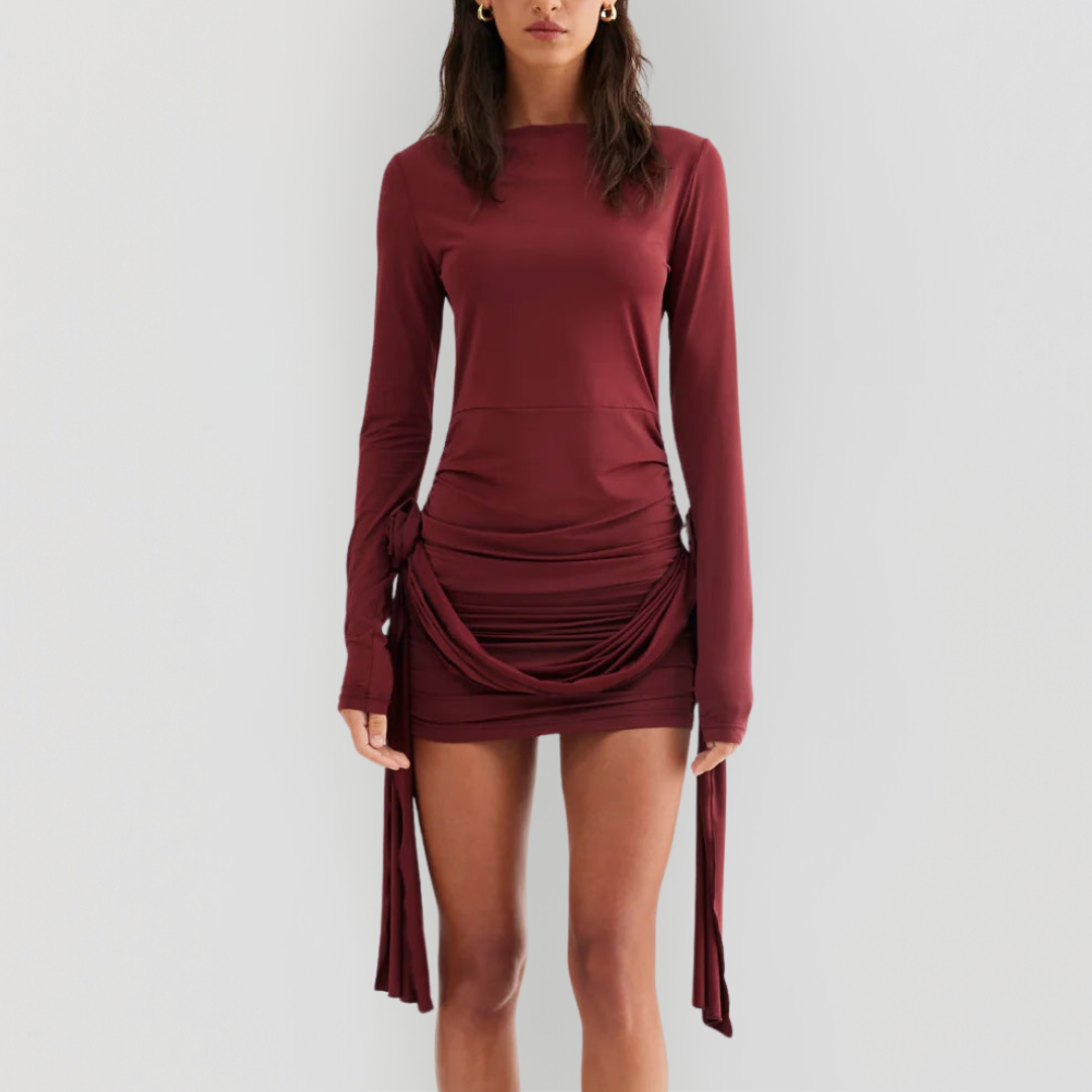 Burgendy Detail Ruched Mini Dress