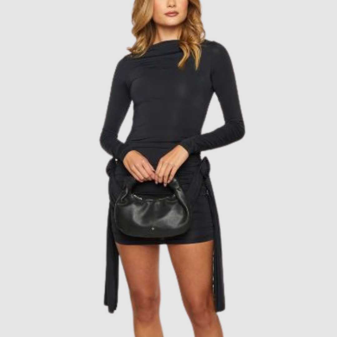 Black Detail Ruched Mini Dress