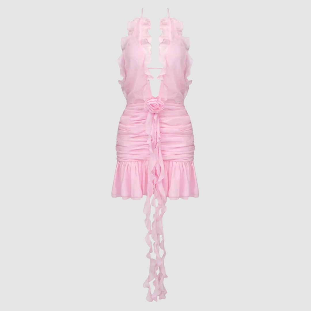 Pink Daring Ruffles Mini Dress