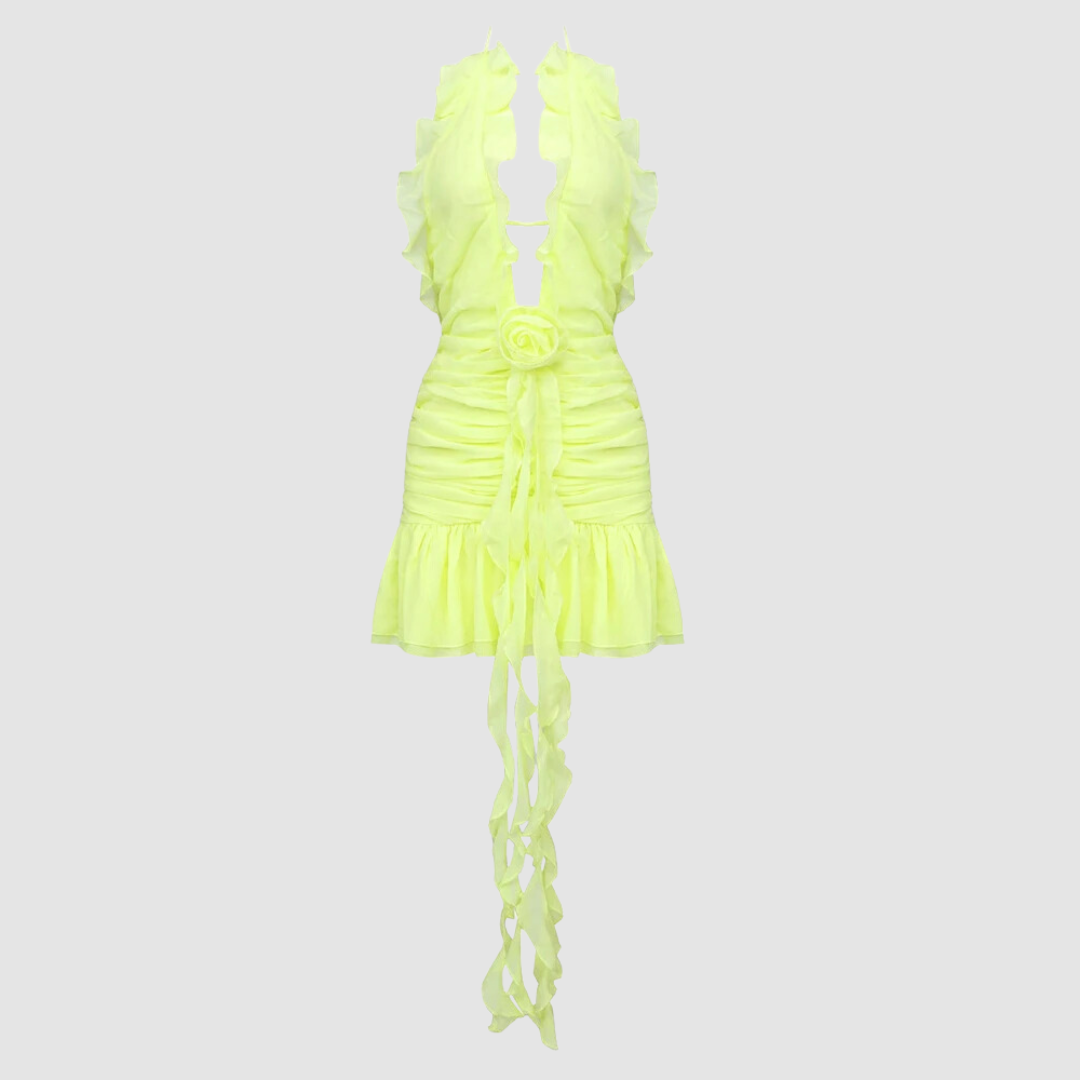 Yellow Daring Ruffles Mini Dress