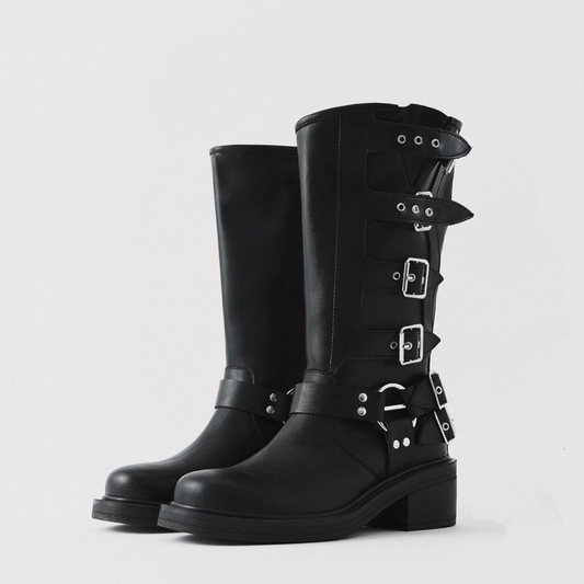 Black Leather biker boots