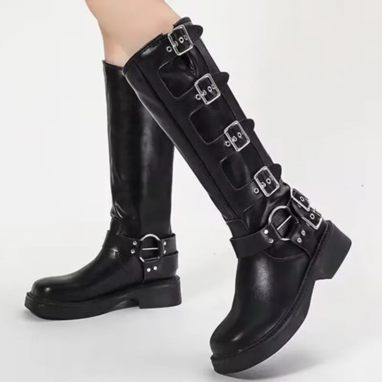 Black Leather biker boots