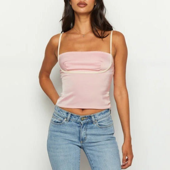 Pink Square Neck Strap Top