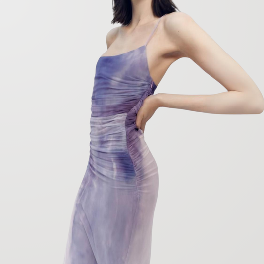 Ombre Asymmetric Ruching Strapless Mini Dress