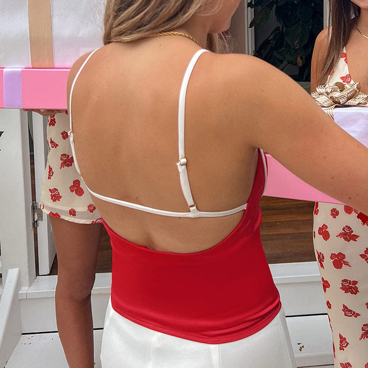 Red Square Neck Strap Top