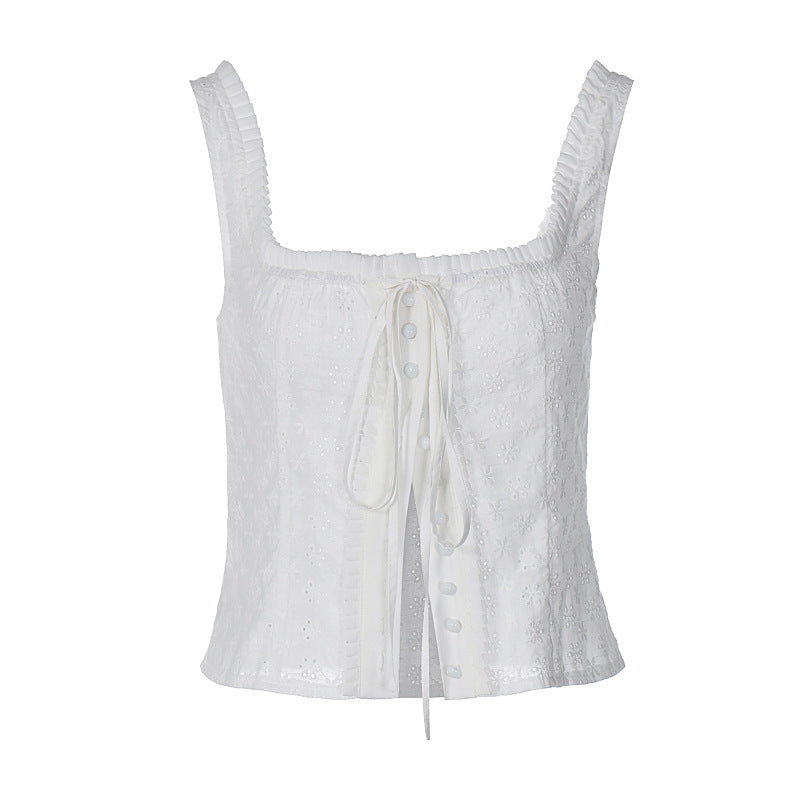White Broderie Anglaise Front Button Up Top