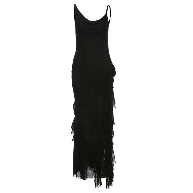 Black Asymmetrical Ruffle Dress