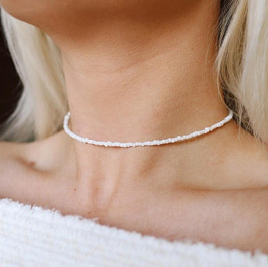 Pearl White Beads Choker Necklace Women