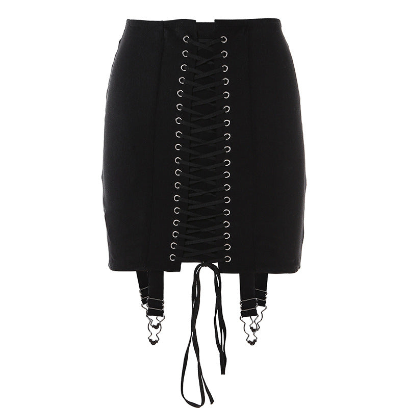 Black Ripped Lace-up Mini Skirt