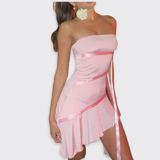 Pink Mini Dress With Ribbon Details