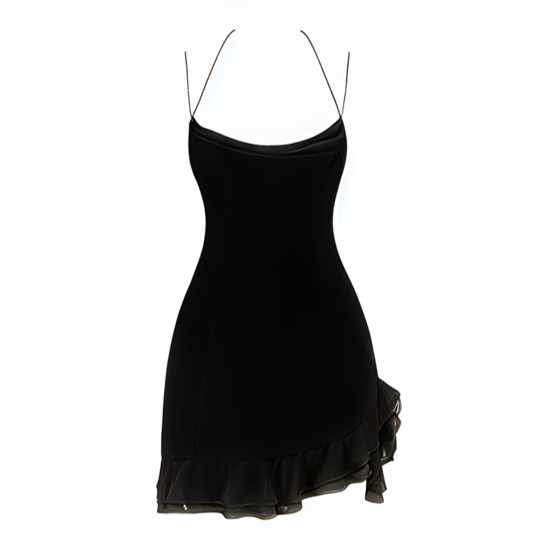 Black Double Strap Ruffle Mini Dress