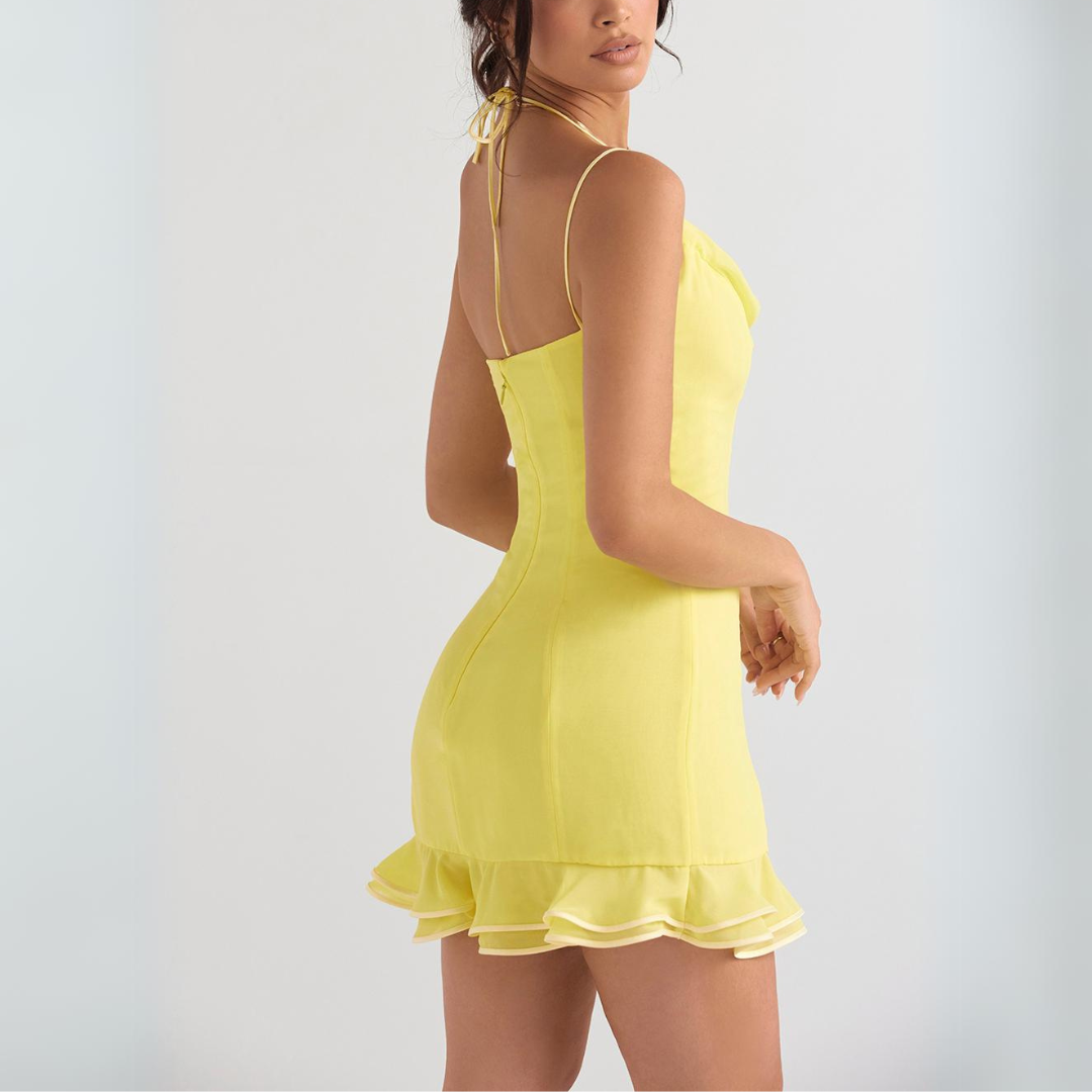 Yellow Double Strap Ruffle Mini Dress