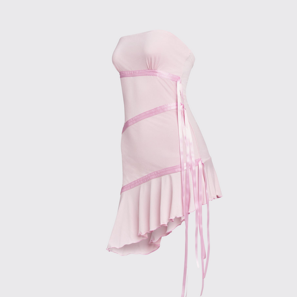 Pink Mini Dress With Ribbon Details – ADONIS BOUTIQUE