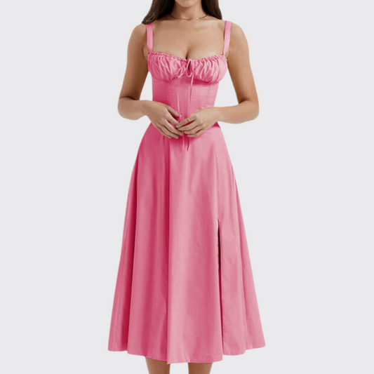 Pink Front Strap Backless Dress