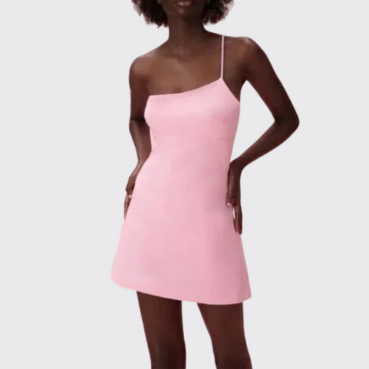Pink Asymmetric One Shoulder Mini Dress