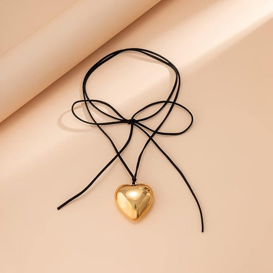 Gold Exaggerated Love Pendant Velvet String Necklace