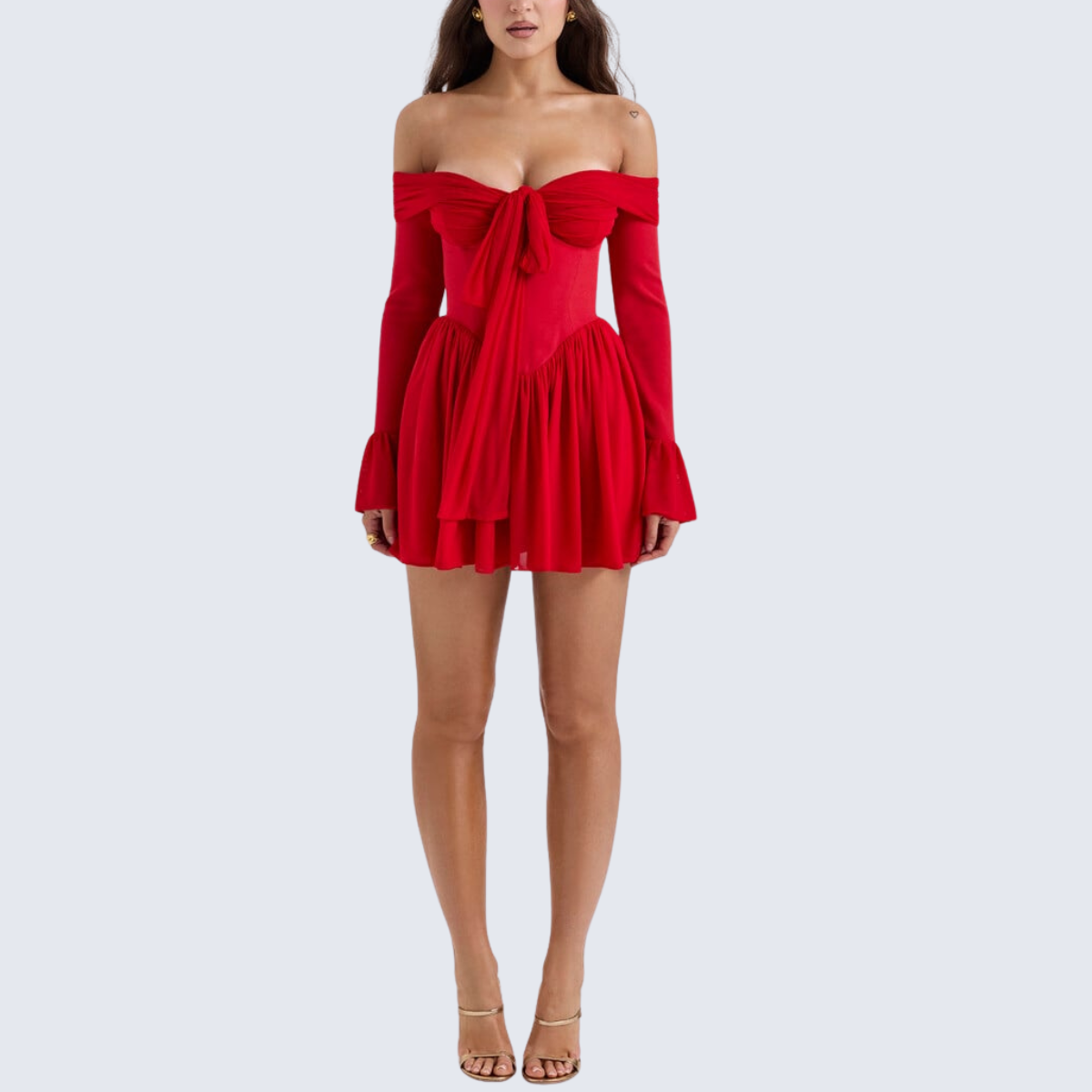 Red Off Shoulder Flare Dress