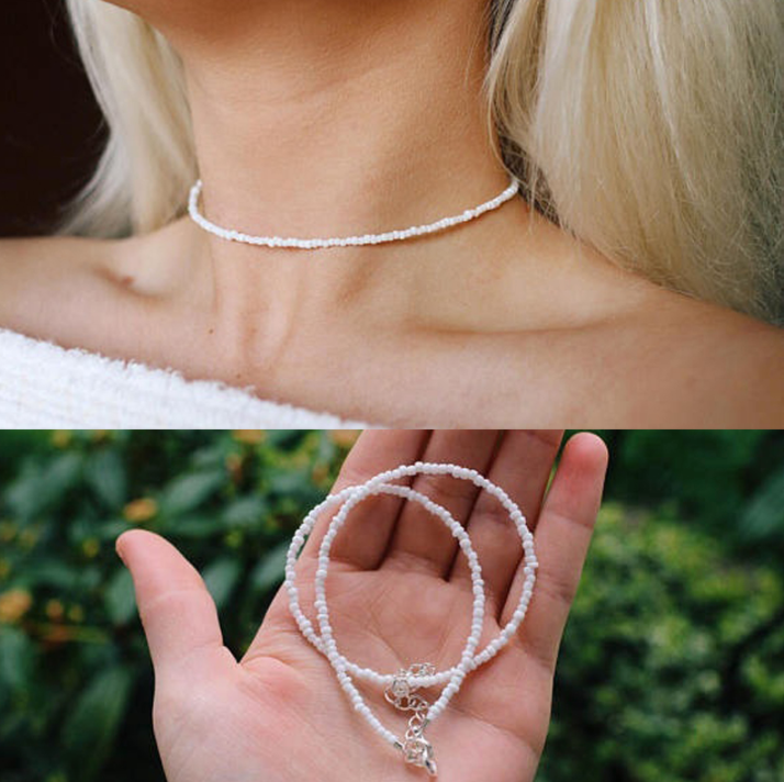 Pearl White Beads Choker Necklace Women