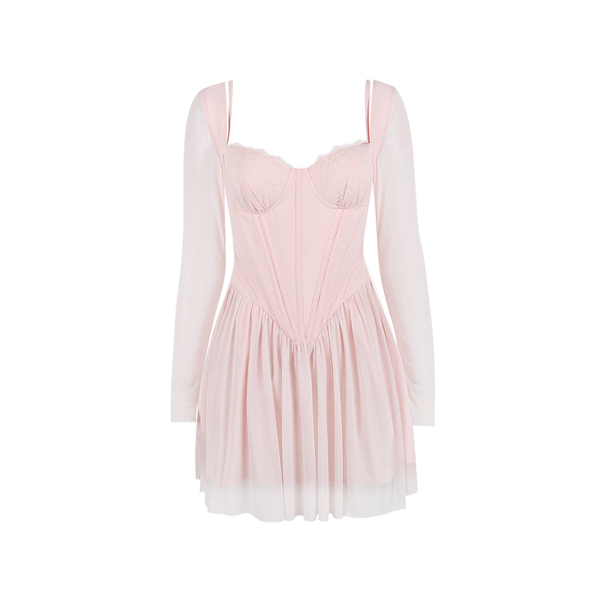 Romantic Pink Bustier Long Sleeve Fit Corset Mini Dress