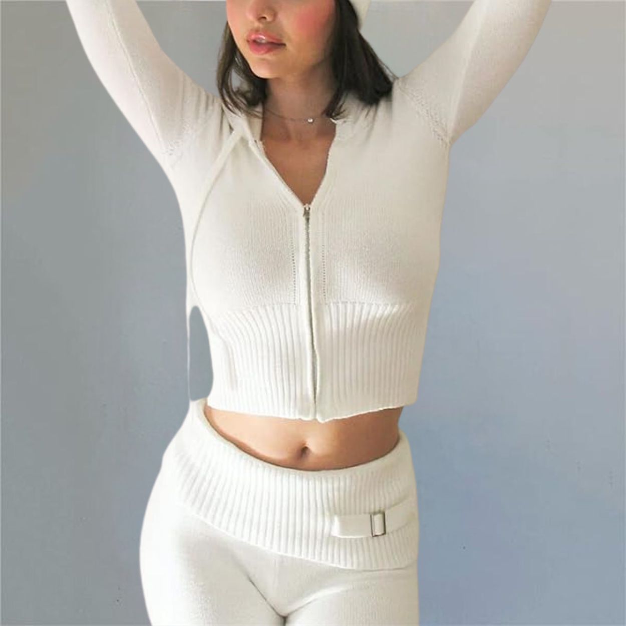 Ivory Two-Piece Knit Sweatsuit Set – ADONIS BOUTIQUE