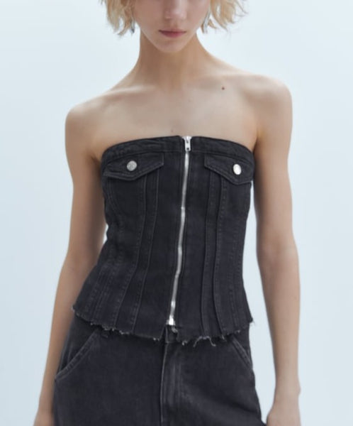 Denim Corset Top With Separate Long Sleeves – ADONIS BOUTIQUE
