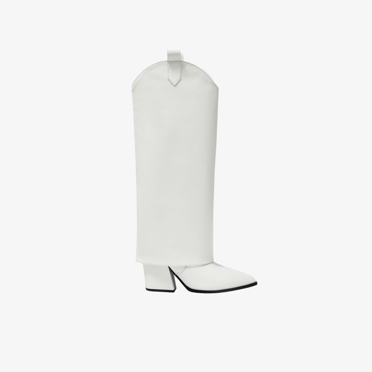 White Western Style Boots With Covered Block Heel