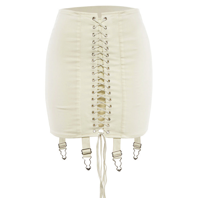 Cream Ripped Lace-up Mini Skirt