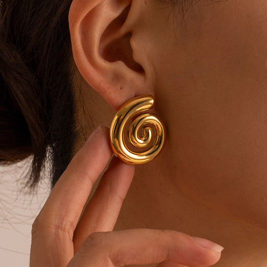 Spiral Gold Plated Stud Earrings