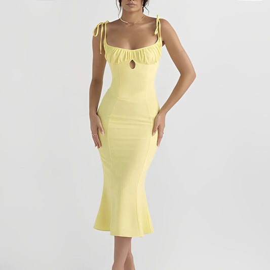 Yellow Mermaid Cutout Midi Dress
