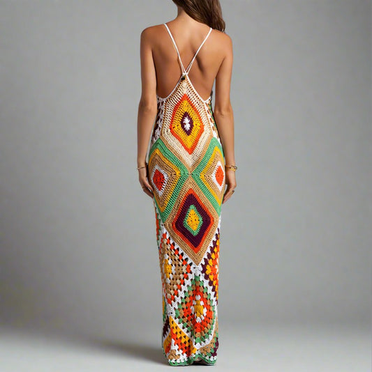 Multicolor Hand Crochet Maxi Dress