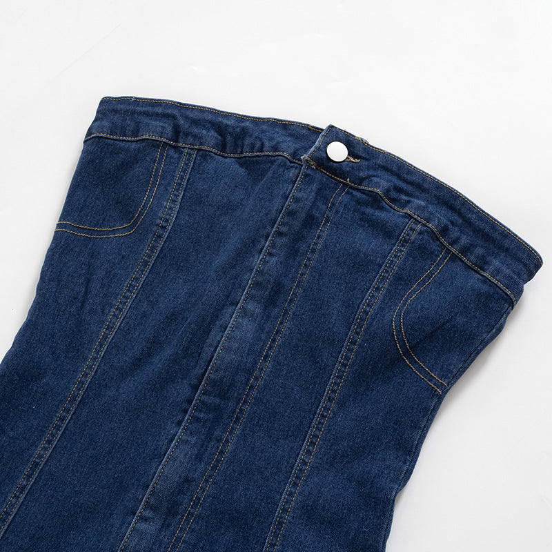 Dark Blue Denim Strapless Jeans Dress