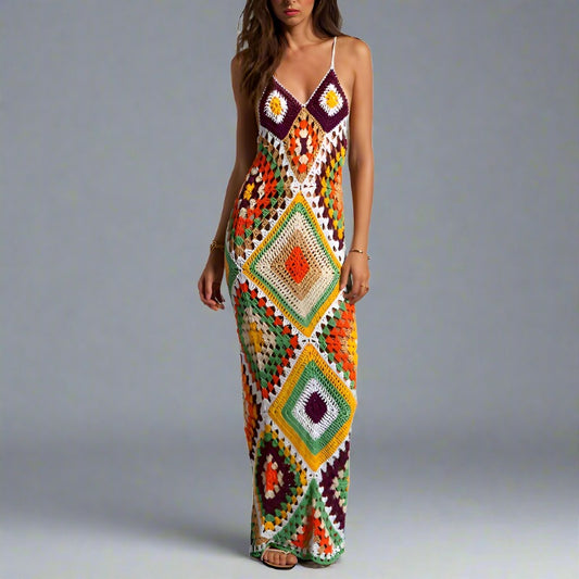 Multicolor Hand Crochet Maxi Dress