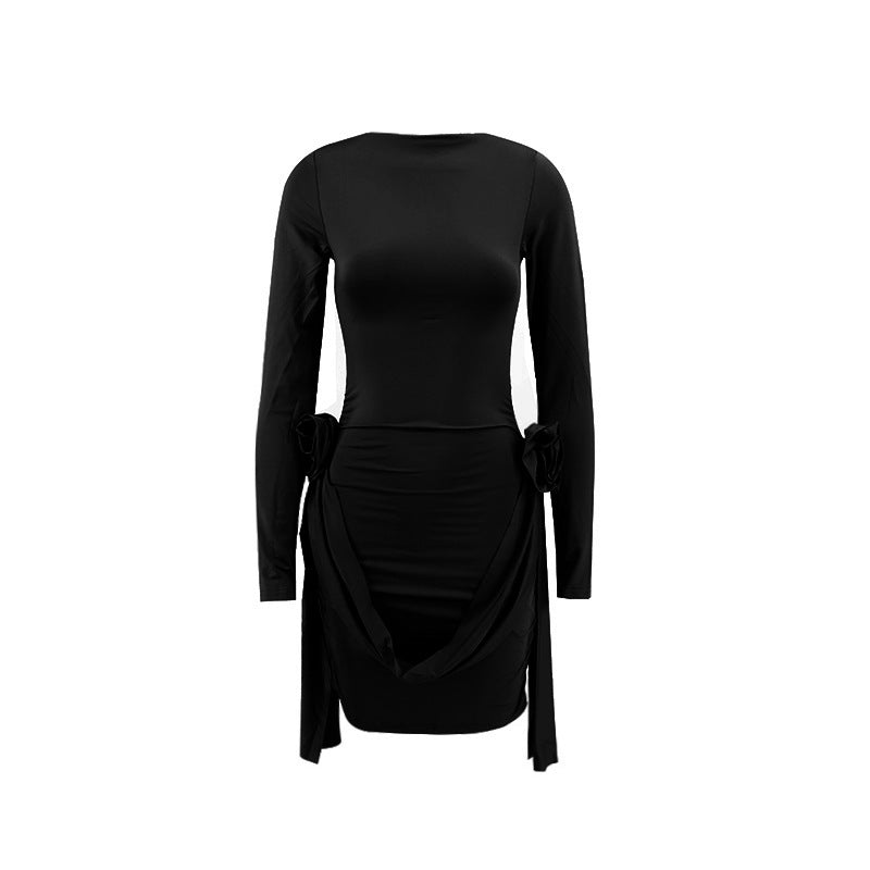 Black Detail Ruched Mini Dress