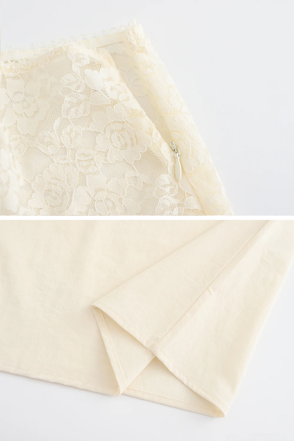 Cream Lace Details Midi Dress Set