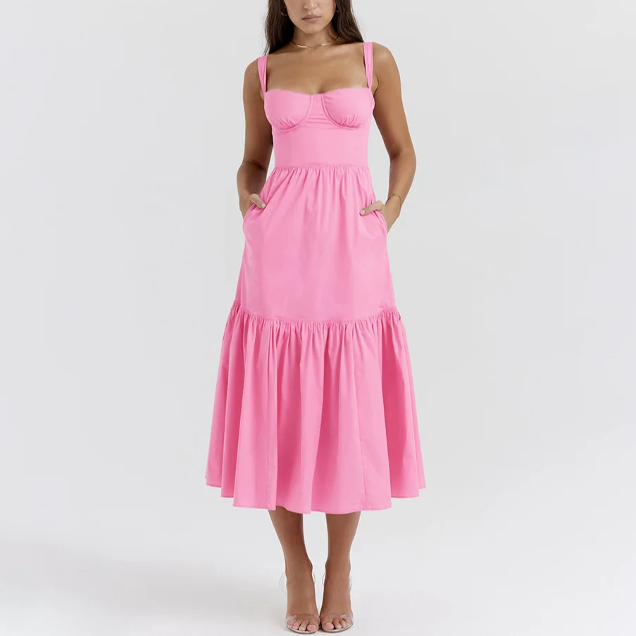 Pink Layered Midi A-Line Dress