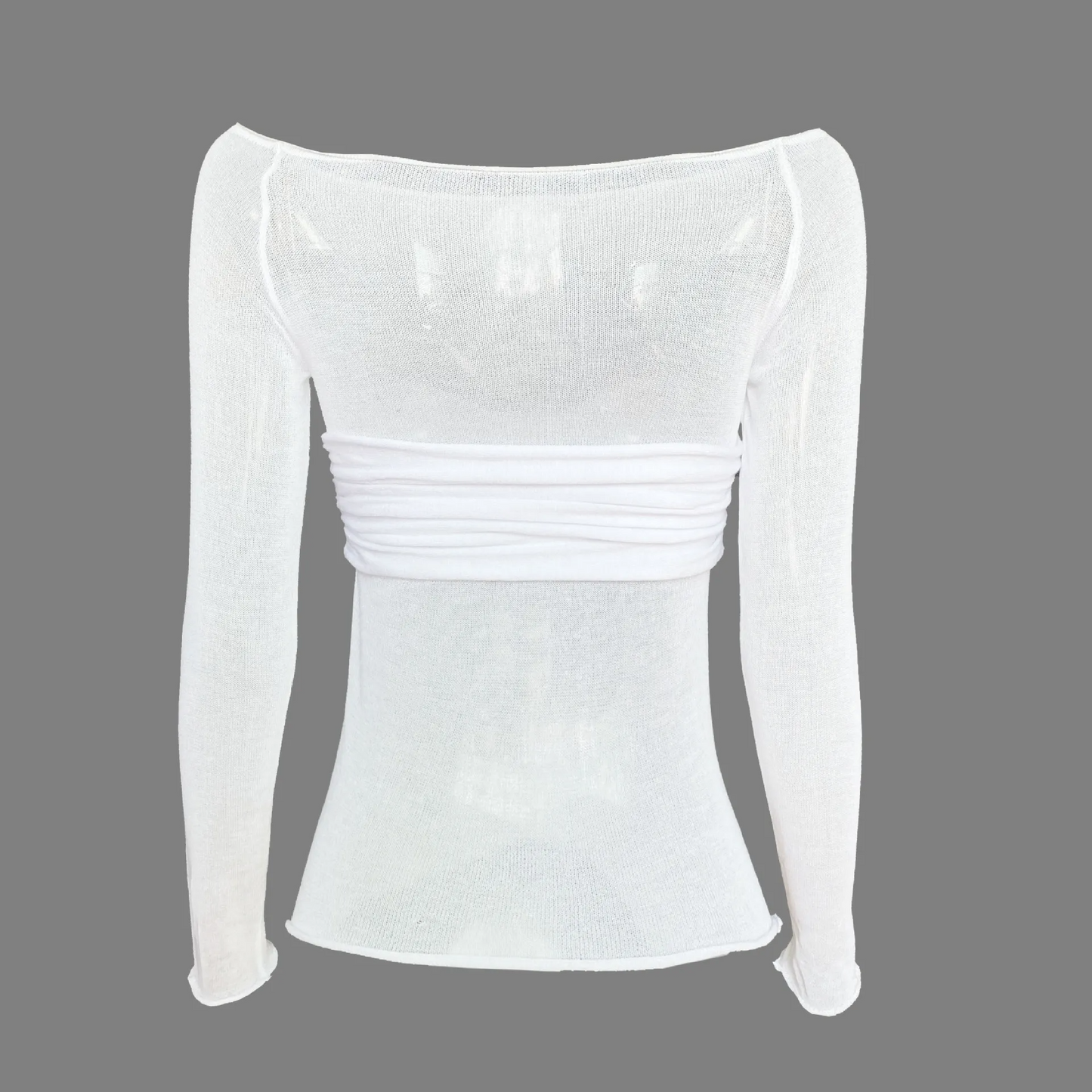 White Long Sleeve See Through Knit Off The Shoulder Top