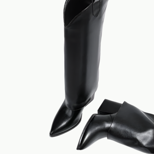 Black Western Style Boots With Covered Block Heel