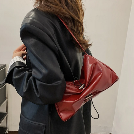 Cherry Red Vegan Leather Baguette Bag
