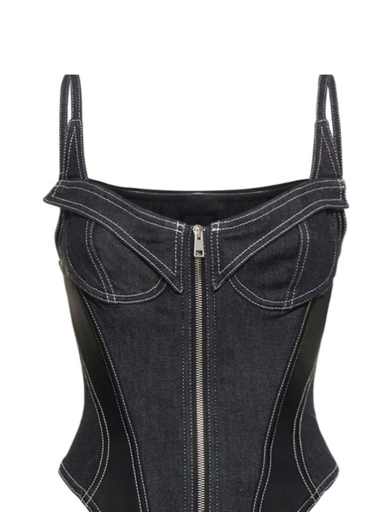 Public Desire exclusive bandage corset detail swimsuit in black