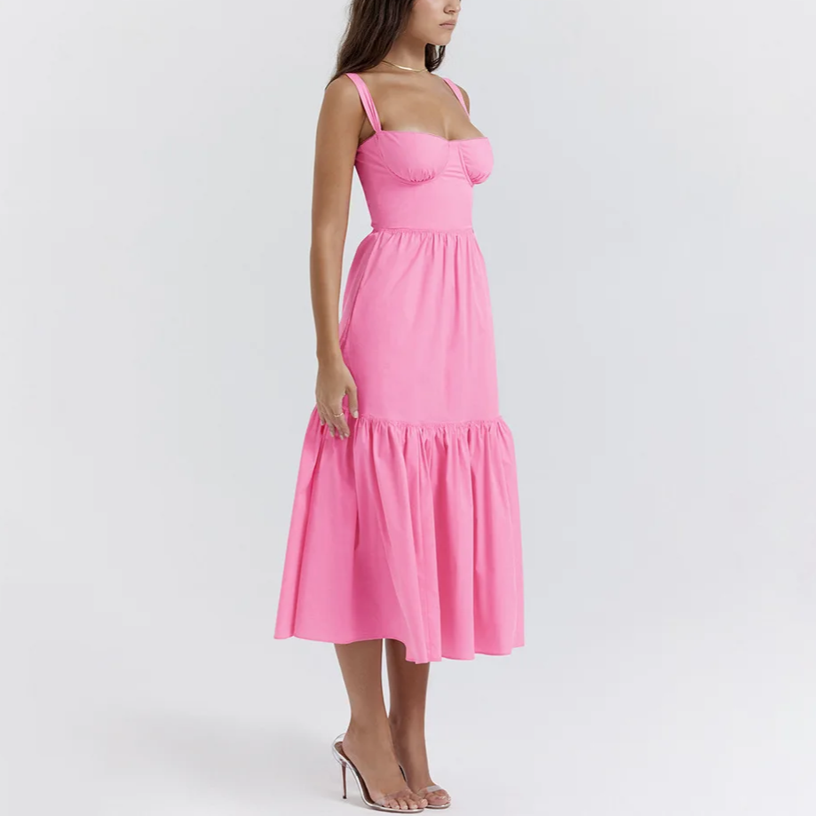 Pink Layered Midi A-Line Dress