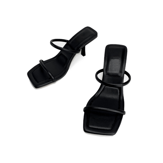 Black Double Strap Leather Sandals