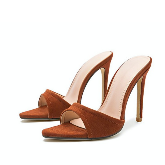 Brown Pointed Toe Stiletto Mules