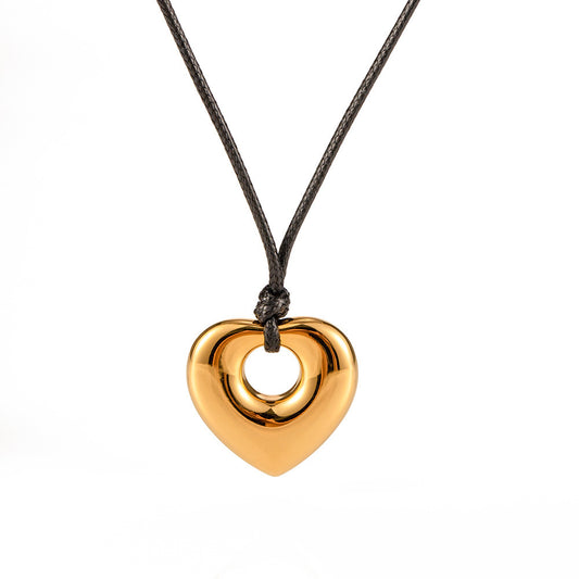 Gold Hallow Love Pendant Wax String Necklace