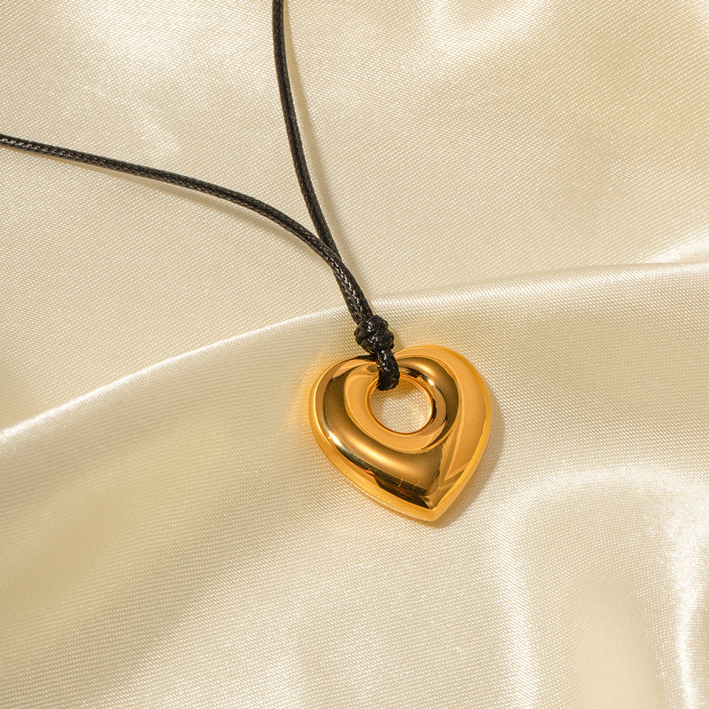 Gold Hallow Love Pendant Wax String Necklace