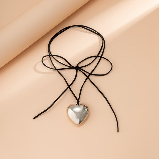 Silver Exaggerated Love Pendant Velvet String Necklace